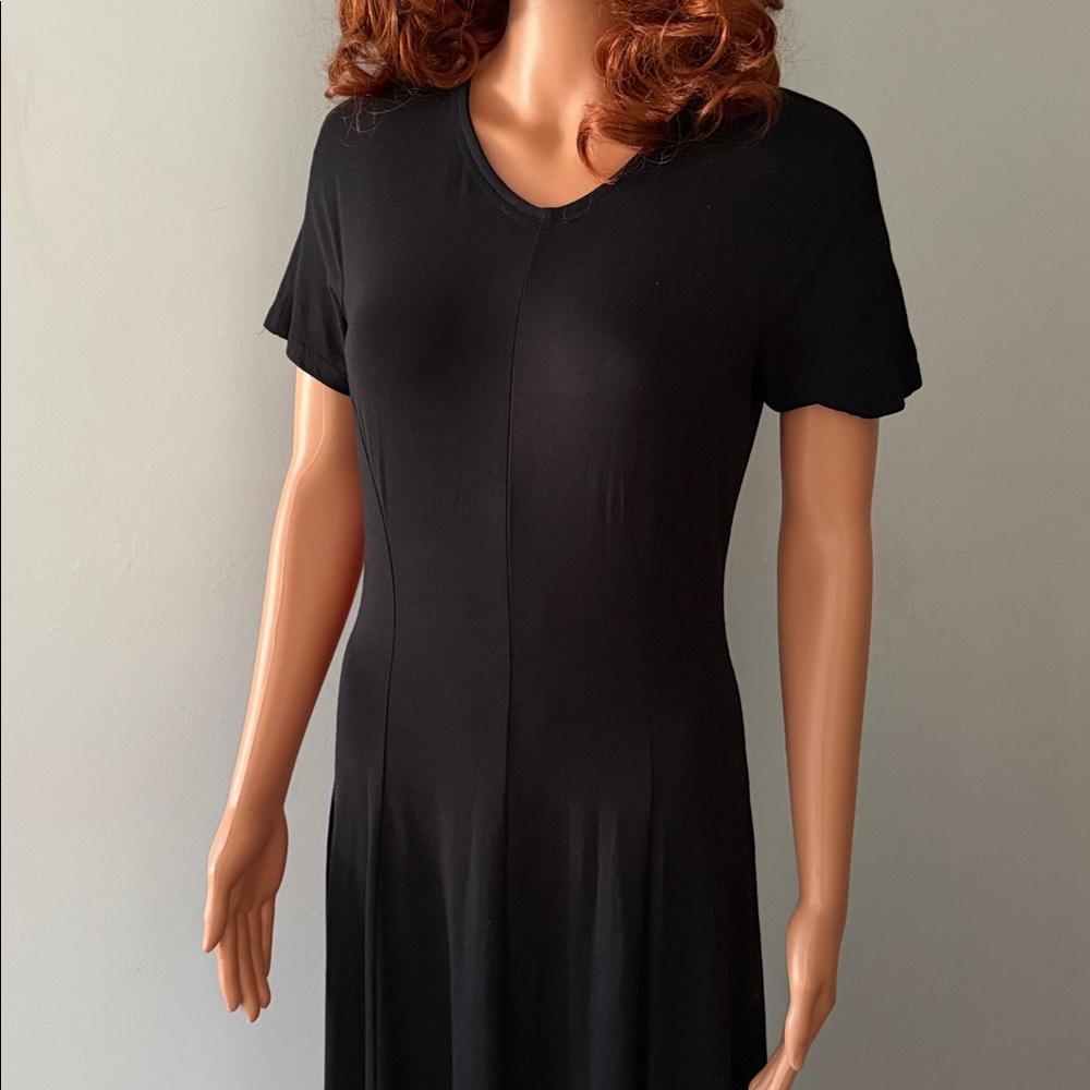 Vintage Laura Ashley Classic Black Short Sleeve Dress Fitted Whimsigoth Goth - Picture 3 of 12